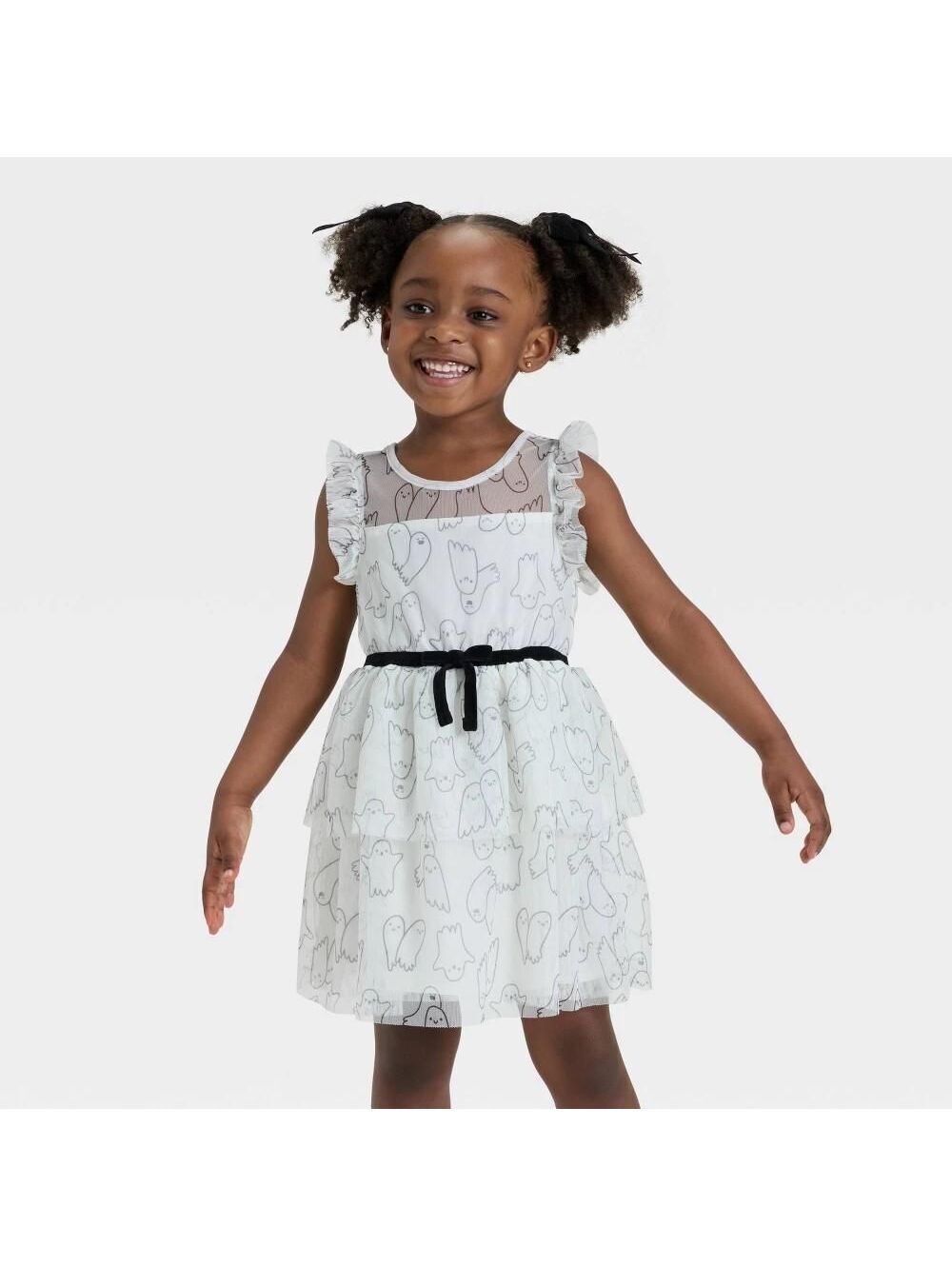Toddler Girls' Sleeveless Halloween Ghost Tulle Dress - Cat & Jack™ Cream 3T